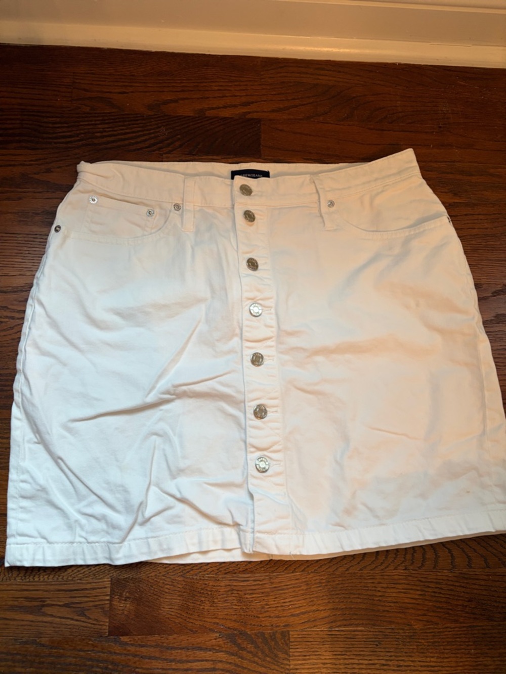 J. Crew Factory White Button-Front Denim Mini Skirt